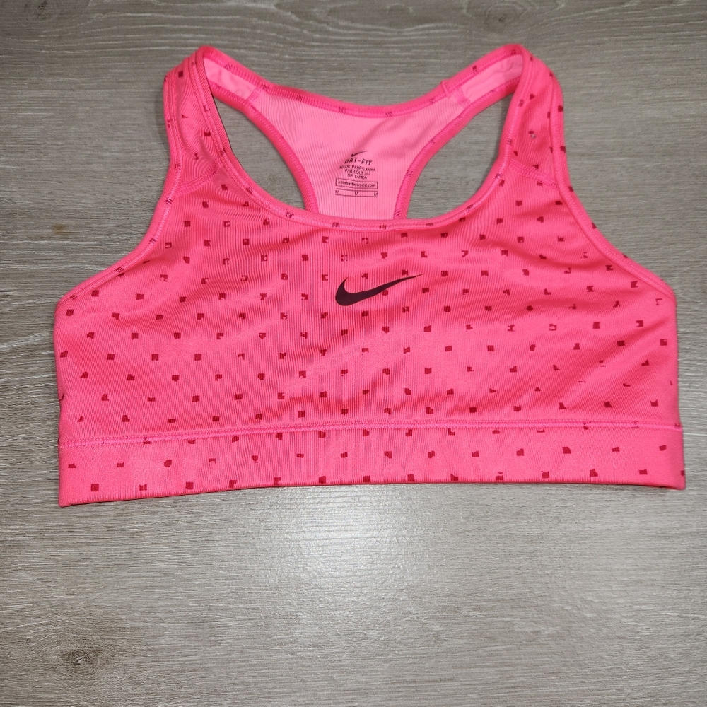 Nike Dri Fit Swoosh Sports Bra, Hot Pink Speckled, Women Sz M,Racer Back No Pads